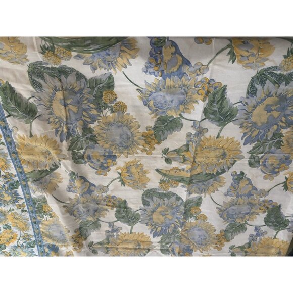 Vintage April Cornell Tablecloth Sunflower Yellow Blue Floral Cotton 48" X 49" - Picture 3 of 16